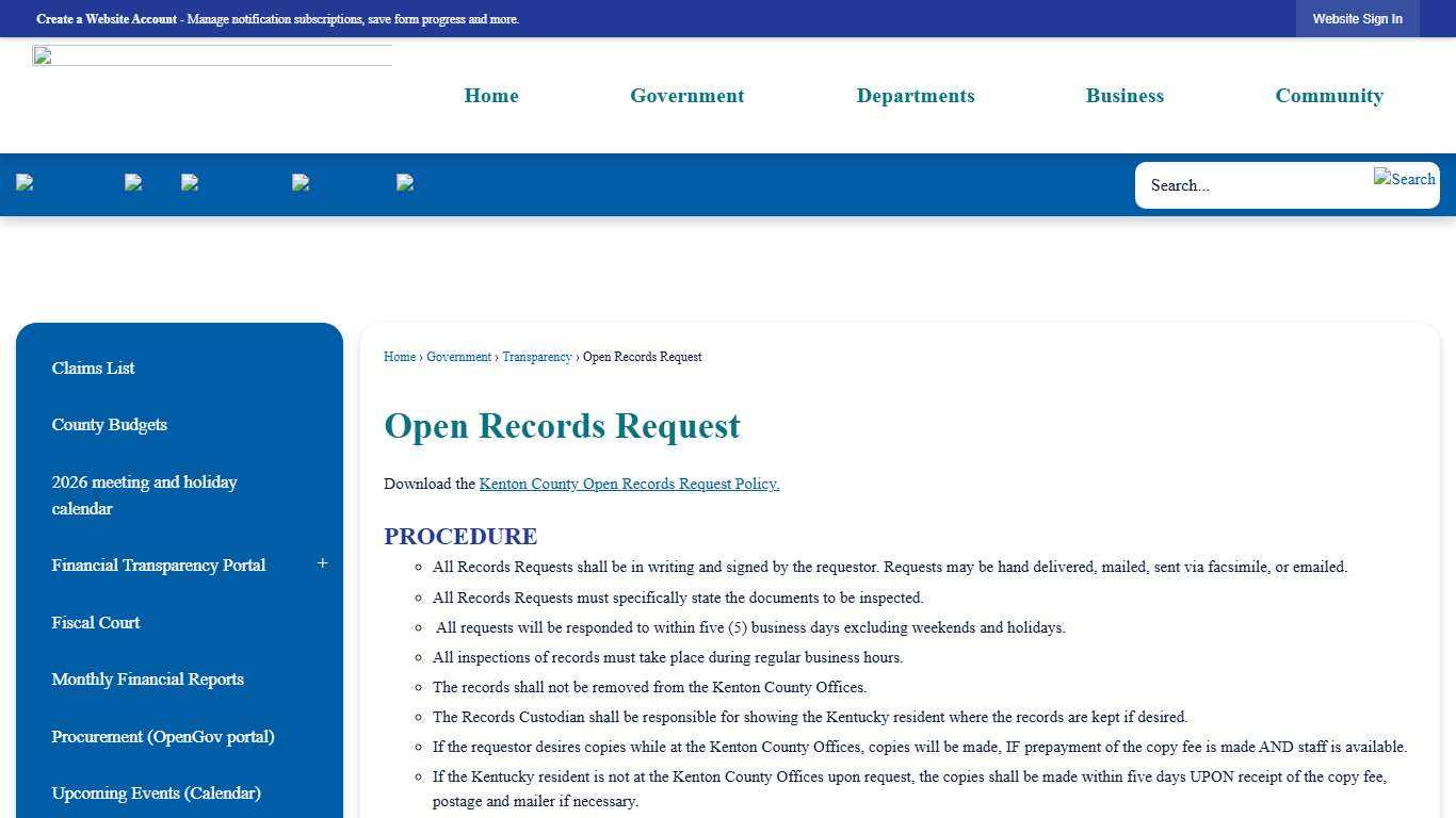 Open Records Request Kenton County, KY